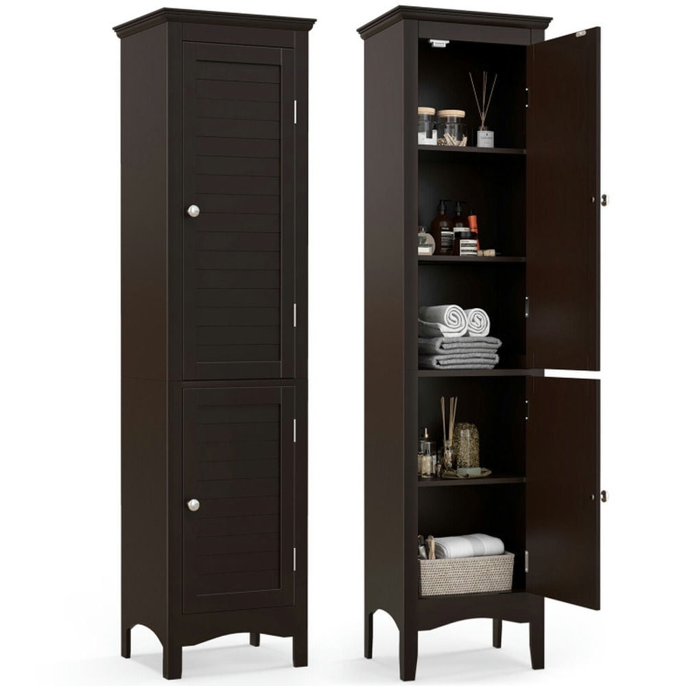 Finihen Bathroom Storage Cabinet, Bathroom Floor Cabinet, Tall Bathroom Floor Cabinet with Shutter Doors and Adjustable Shelf, for Bathroom, Living Room, Bedroom, Kitchen, Brown Finihen Bathroom Storage Cabinet, Bathroom Floor Cabinet, Tall Bathroom Floor Cabinet with Shutter Doors and Adjustable Shelf, for Bathroom, Living Room, Bedroom, Kitchen, Brown