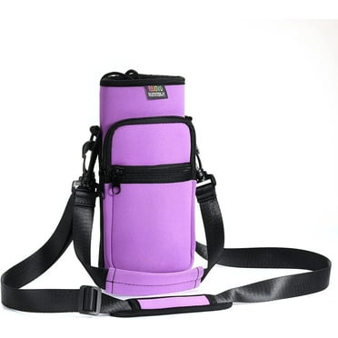Nuovoware Water Bottle Carrier Bag with Adjustable Shoulder Hand Strap and 2 Pocket, Sling Neoprene Sleeve Sports Accessories for Hiking Travelling Camping, 25oz, Taro Purple