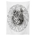thumbnail image 3 of Ambesonne Tiger Tablecloth Rectangular Table Cover, Monochrome Feline Leaves, 60"x84", Black White, 3 of 4