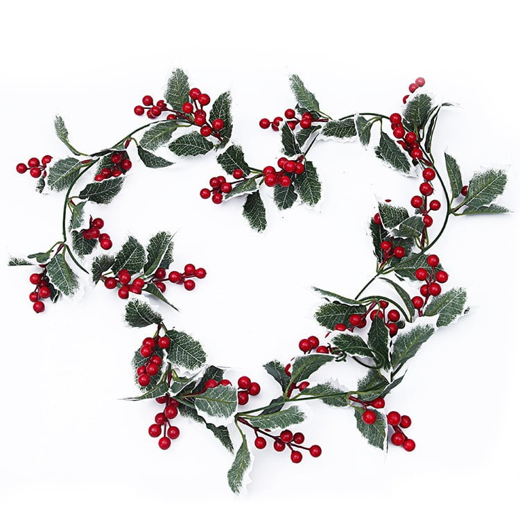 Red Berry Christmas Garland,artificial Holly Berry Vine Snow Cypress 