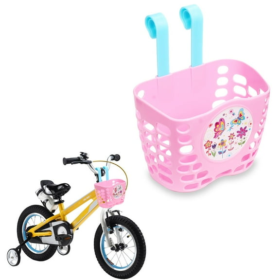 Kid's Bike Basket, MINI-FACTORY Pink Basket - Cute Butterfly and Flowers Pattern Bicycle Front Handlebar Basket for Kid Girls