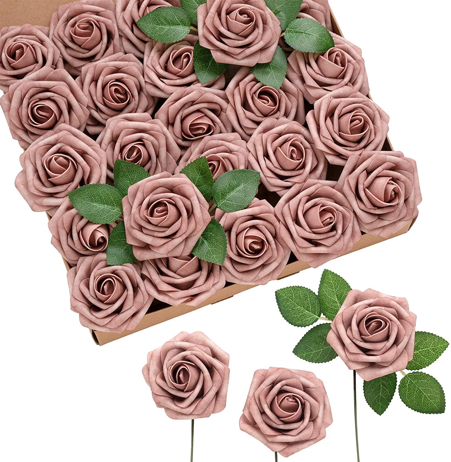 Ling's moment Roses Artificial Flowers 25pcs Realistic Mauve Roses with Stem for 