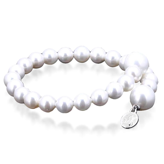 Gem Stone King 8mm Wrap Around Adjustable White Shell Pearl Bracelet for Women with Charm