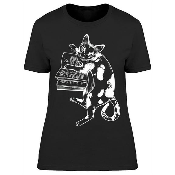 Cute Spotted Cat Reading A Book T-Shirt Women -Image by Shutterstock, Female Medium