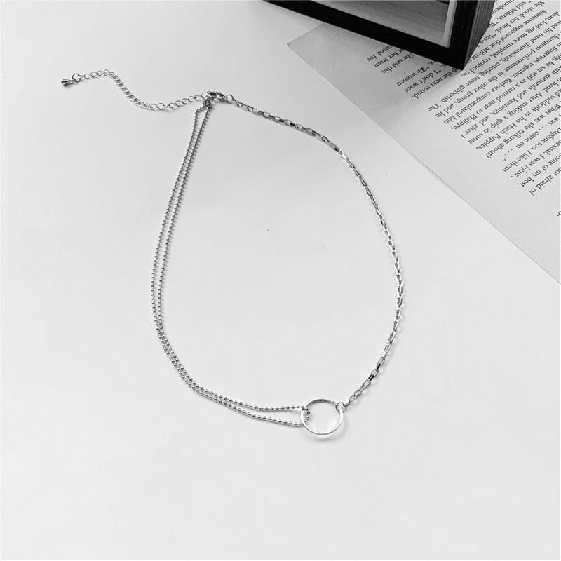 Circle Pendant Necklace Alloy Stacked 