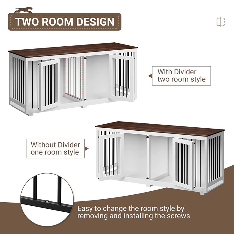 Lovinouse 71 Large Dog Crate Furniture, Wooden Dog Crate Kennel with  Divider (Without Tray) 