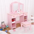 thumbnail image 2 of Yeshouse Tocador para niñas, mesa de maquillaje infantil de madera con espejo, taburete, cajón y estantes abiertos, mueble para juegos de imitación, 2 of 9