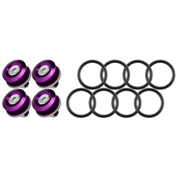 Rolling Gears JDM Bumper Quick Release Front Rear Bumper Fasteners, 4 Piece (Purple), 8 x O-Ring