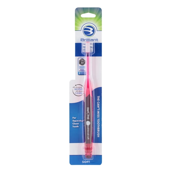 Brilliant Brosse à Dents Douce pour Adultes - avec Plus de 14 000 Poils Micro-Fins à 360 Degrés, Pointes Arrondies pour un Nettoyage Facile et Efficace, Rouge, 1 Unité