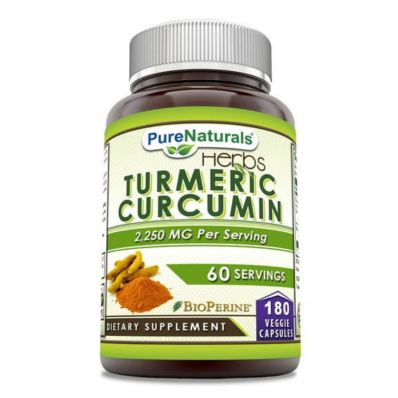 Pure Naturals Turmeric Curcumin with Bioperine 2250Mg 180 Veggie Capsules Supplement | Non-GMO | Gluten Free | Made in USA | Ideal for Vegetarians