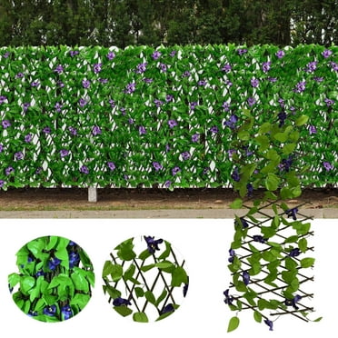 Rojia Expandable Fence Privacy Screen, Decorative Faux Ivy Fencing Panel, Artificial Hedges with Violet Flowers, Garden Green Leaf Back-drop Decoration, for Patio, Backyard, Outdoor