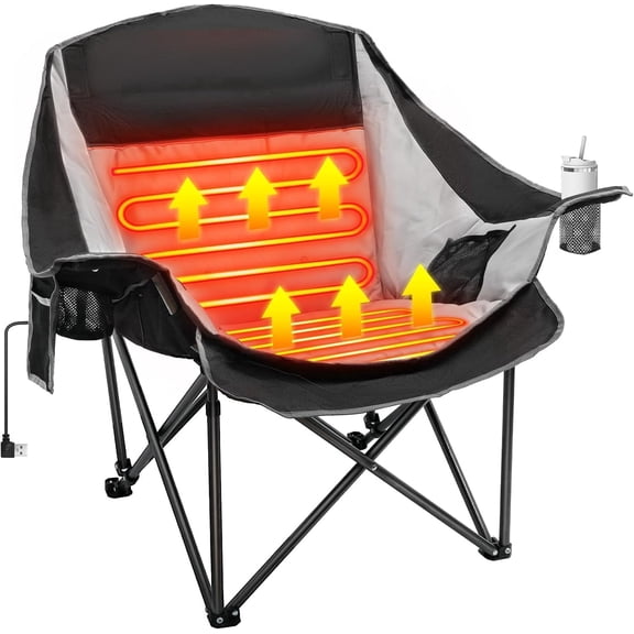 DKMOCO Oversized Folding Heated Camping Chair 3 Heat Levels 2 Heating Zones for Outdoor Sports Camping Lawn Black No Battery