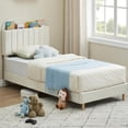 thumbnail image 1 of Forrado tamaño individual cama frames con a estante de libros cabecero: velvet cama de plataforma con heavy - duty steel support legs, fácil montaje, y noise - free design in beige, 1 of 7