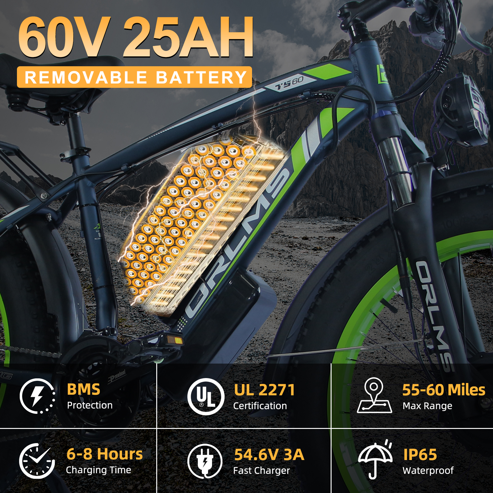 5000W Peak Dual Motor E-Bike, 60V 25AH Battery Electric Bike for Adults, 45MPH Mountain AWD 21-Speed Snow E-Bike with 26" x 4.0 Fat Tire, Long Range Mountain Dirt Off-Road