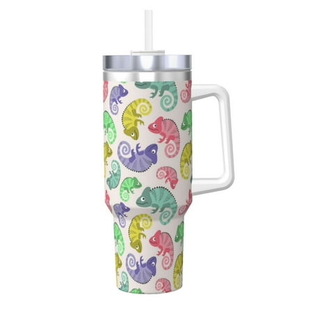 

Sikiie Cute Chameleons Insulated Stainless Water Bottle Lid Travel Mug Cup Insulated Tumblers Cup 40oz Ice Bully With Handle
