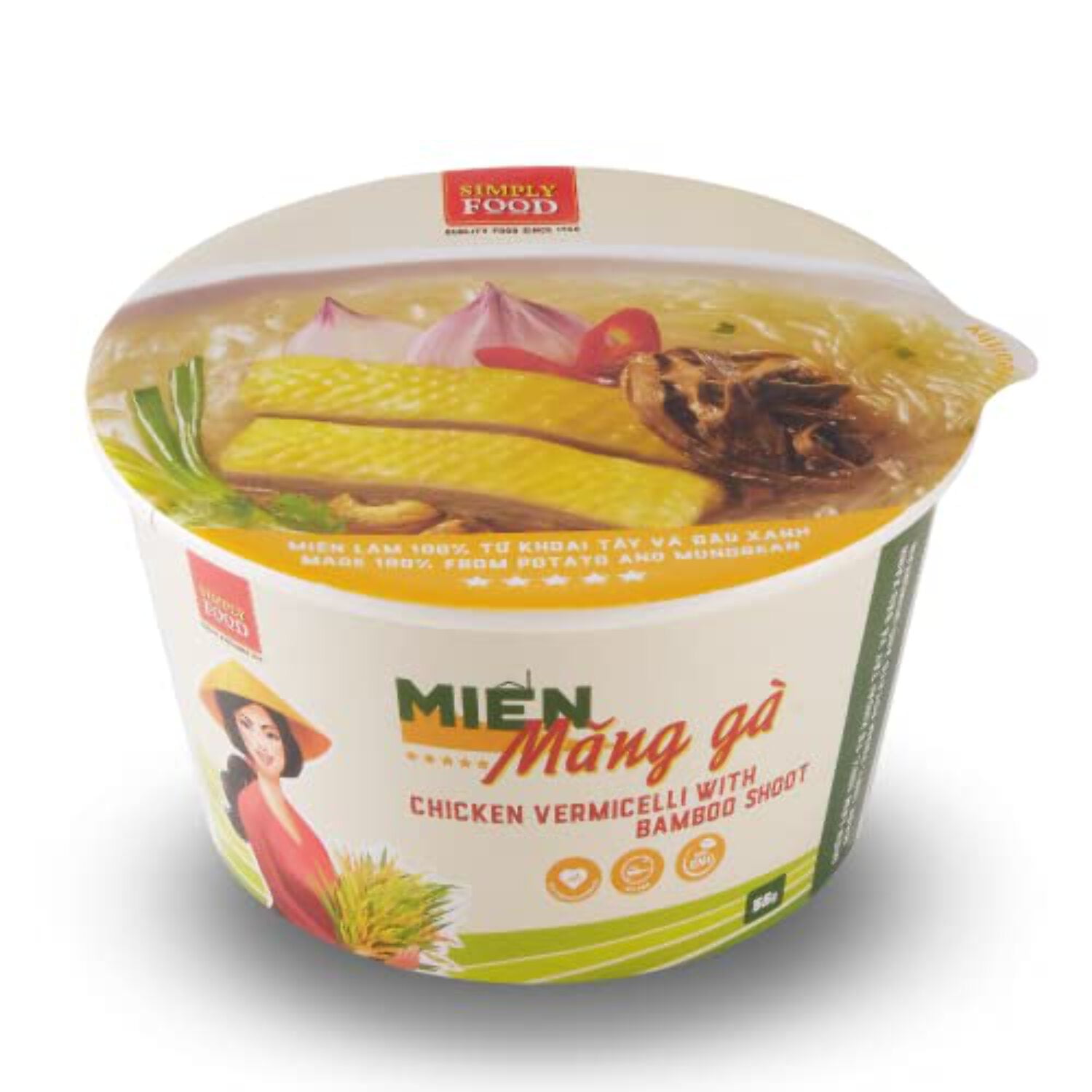 Instant Chicken Glass Noodle (9 Bowls/Box): $1.99 per Bowl (55g), Fork Included by Simply Food