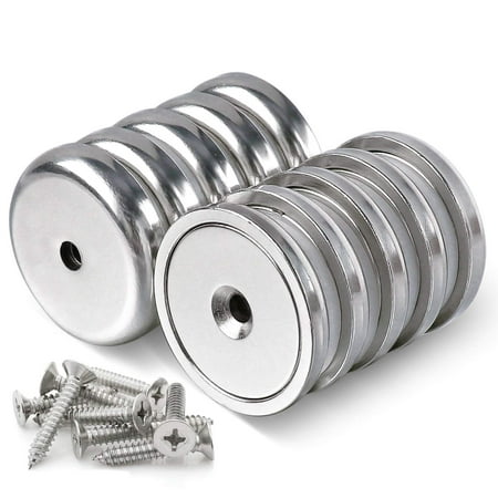 

DIYMAG Neodymium Round Base Cup Magnet 100LBS Strong Rare Earth Magnets with Heavy Duty Countersunk Hole and Stainless Screws for Refrigerator Magnets Office Craft etc-Dia 1.26 inch-Pack of 10