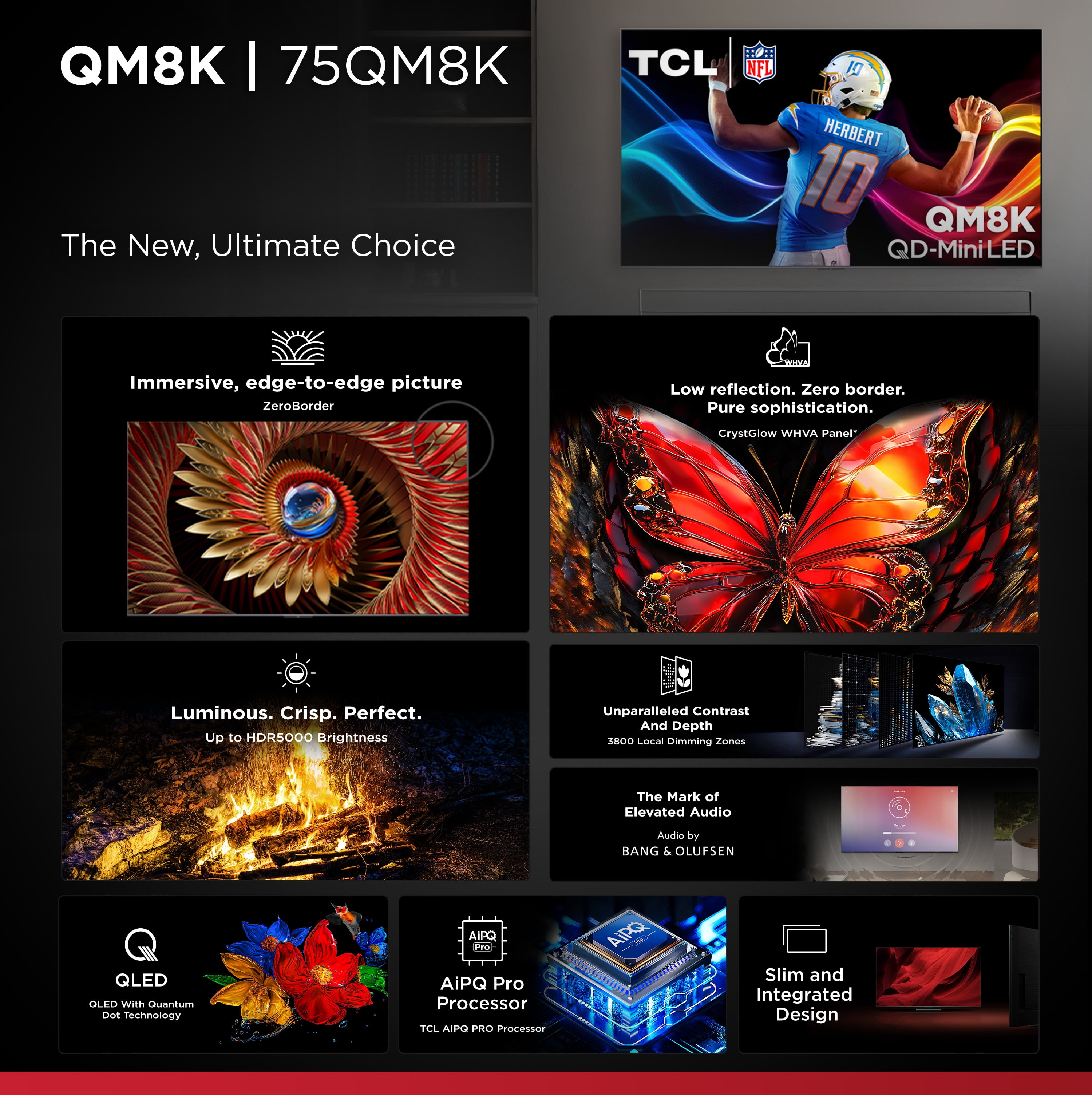 TCL 75" Class QM8K Series QD-Mini LED QLED 4K UHD Smart Google TV (NEW, 2025) - 144Hz, Local Dimming, CrystGlow WHVA Panel - 75QM8K