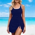 thumbnail image 5 of pstuiky Swimsuit for Women Solid Color Crew Neck Adaptable One Piece Bathing Suits Womens Swim Suits Swim Dress with Swim Skirt Swim Dress, 5 of 6