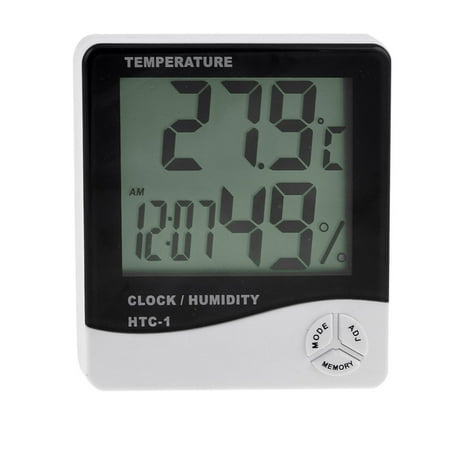 Unique Bargains HTC-1 Alarm Clock Multi Function Black White Digital LCD Thermo-Hygrometer