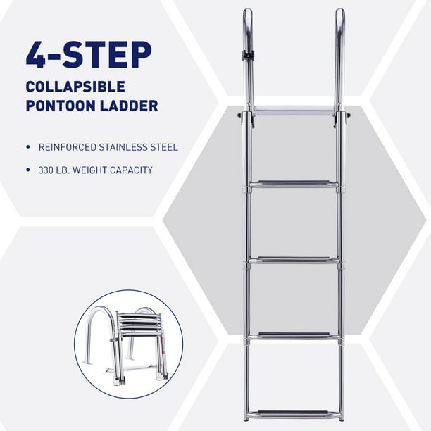 4-Step Telescoping Boat Ladder with Handrails for Ship Pool Pontoon Dock  More