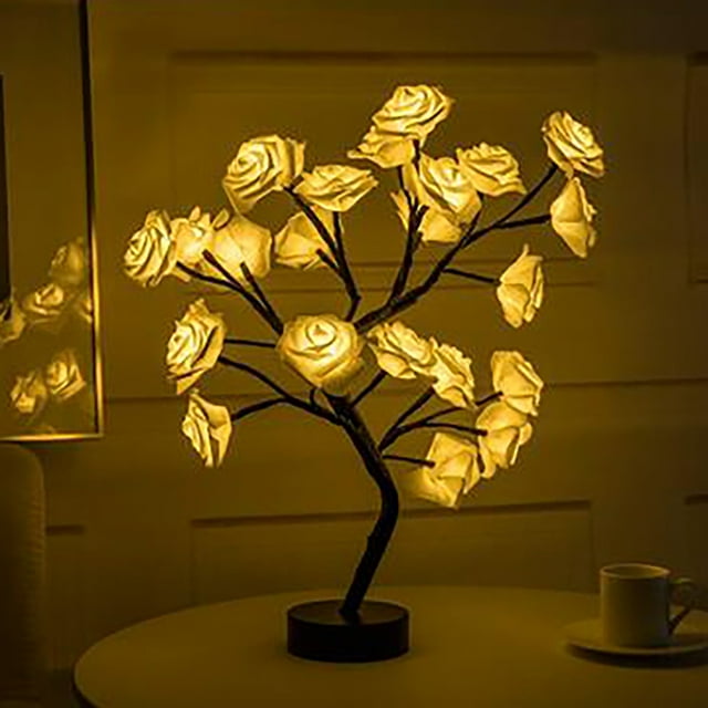 Fiudx Lámpara Led de Árbol con Forma de Rosa, Luces de Bajo Consumo, Ramas Flexibles, Alimentación Por Usb o Pilas, Decoración Romántica para El Hogar, Iluminación para Bodas, Tamaño Compacto, Más de