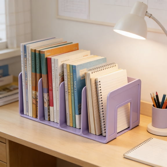 Four Compartment Divider Shelf, Desktop Book Holder, Secure Shelf Organizer, Strong Load Bearing Stand, 10 Inch Flat Base Clip for Campus and Teen