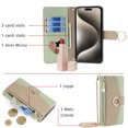 thumbnail image 2 of Wallet Phone Case for iPhone 16 Pro, Zipper Pocket and Card Slots Stand Feature Ring Holder Back Cover with Metal Crossbody Shoulder Strap Stylish Case for iPhone 16 Pro, Green, 2 of 9