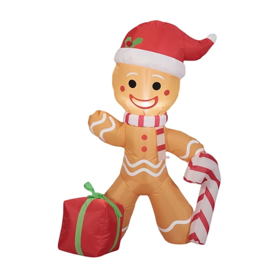 4FT Christmas Inflatable Gingerbread Man with Candy Cane, Lighted Blow Up Gingerbread Yard Decoration with Built-in LED Lights, Cute Xmas Outdoor Inflatable for Lawn,Garden,Holiday Party & Home Décor