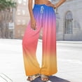 thumbnail image 3 of USNSM Wide Leg Pants for Women Rainbow Colored Drawstring Stretchy Casual Pants Fall Baggy Hiking Palazzo Trousers Pink M, 3 of 5