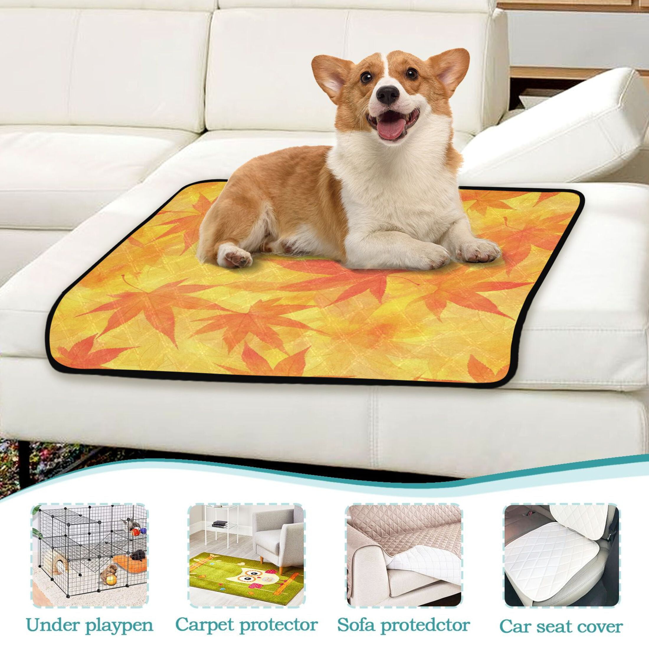 Qxltty Autumn Leaves Cat litter Pads Pet Set of 3 Diaper Mats Center Anti-leakage Layer Absorbent Soft and Comfortable