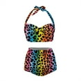thumbnail image 3 of Yuyamidu Colorful Leopard Print Bikini Sets for Women Tummy Control Swimsuit Size XL Fashion High Cut Halter Neck Push Up Crop Tops+High Waisted Briefs, 2 Pieces, 3 of 6