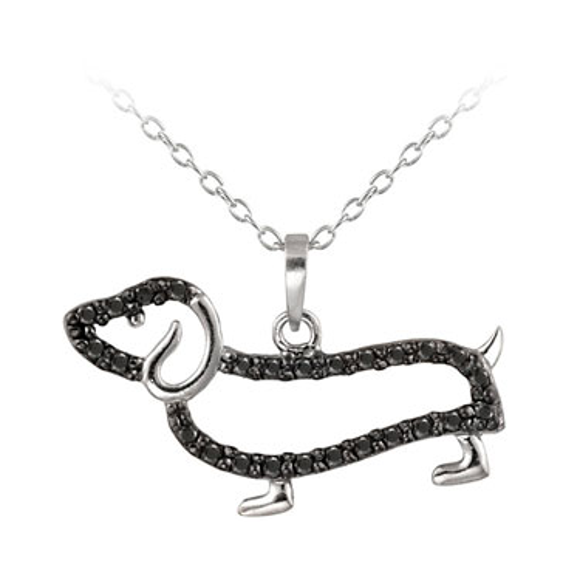 Sterling Silver Black Diamond Accent Dachshund Dog Necklace