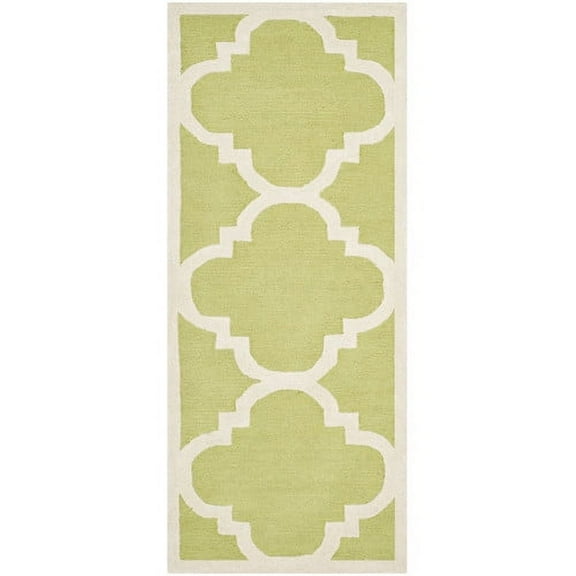 SAFAVIEH Cambridge Justine Geometric Quatrefoil Wool Runner Rug, Green/Ivory, 2'6" x 8'