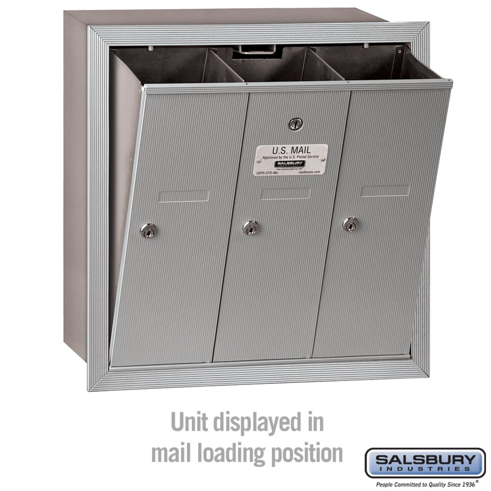 Salsbury Industries Vertical Mailbox,3 Doors,Alum 3503ARU