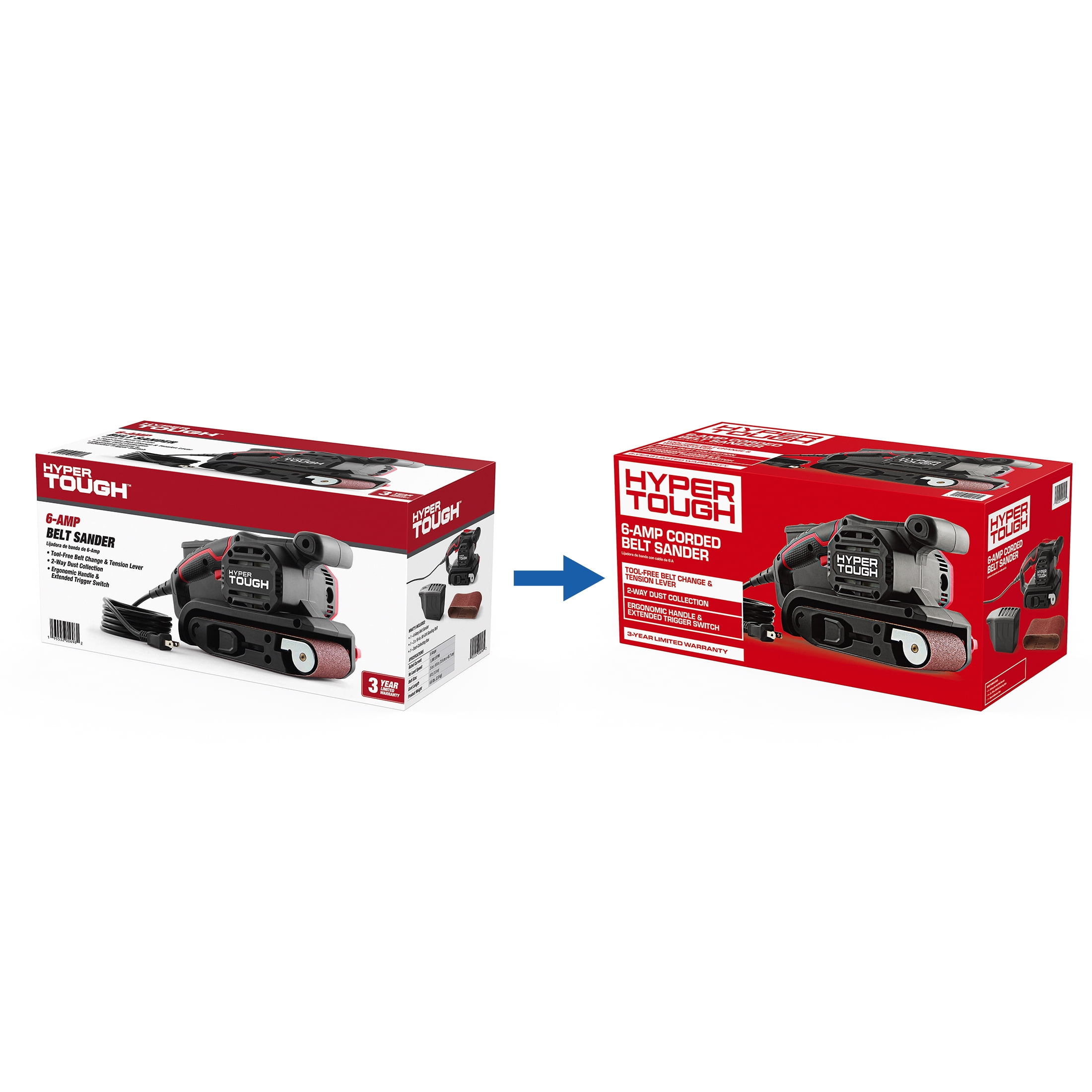 Hyper Tough Belt Sander, 6 Amp, 3 in x 18 in, Corded, Model 2613