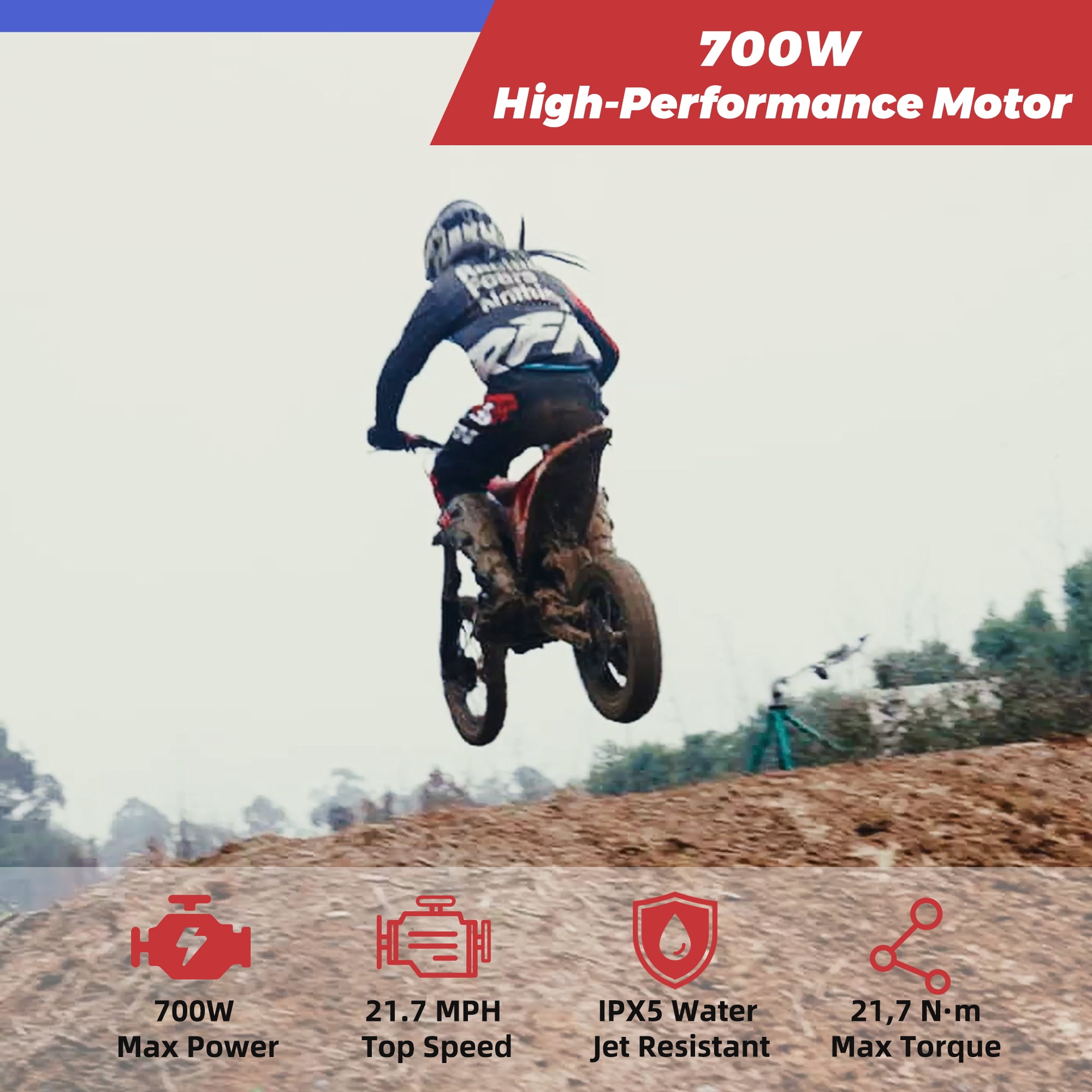 RFN Off-Road Electric Dirt Bike for Kids 36V Max 700W, 7.5Ah Removable Battery, 3 Speed, Max Speed 22 mph, Hydraulic Brakes Kids Electric Ebike Ages 4–8