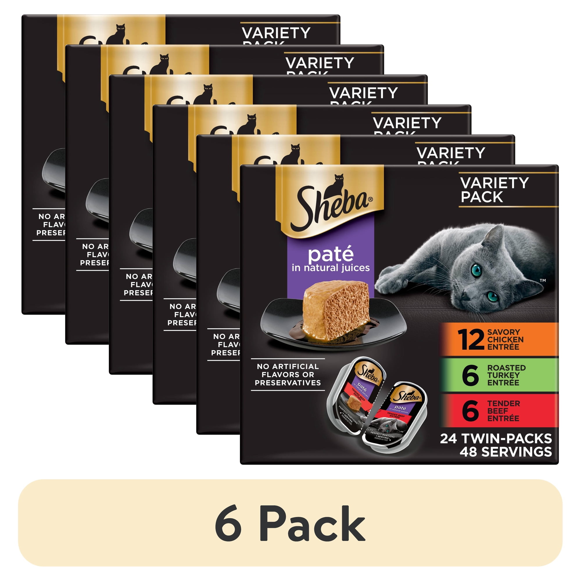 (6 pack) Sheba Perfect Portions Variety Pack Wet Cat Food Pate 2.6 Oz Twin-Pack Trays 24 Count