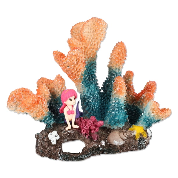 Decoración de Coral Artificial para Acuario Unique Bargains, Decoración de Arrecife de Coral para Acuario de Peces de Oro 8.46"x3.15"x6.10" Naranja