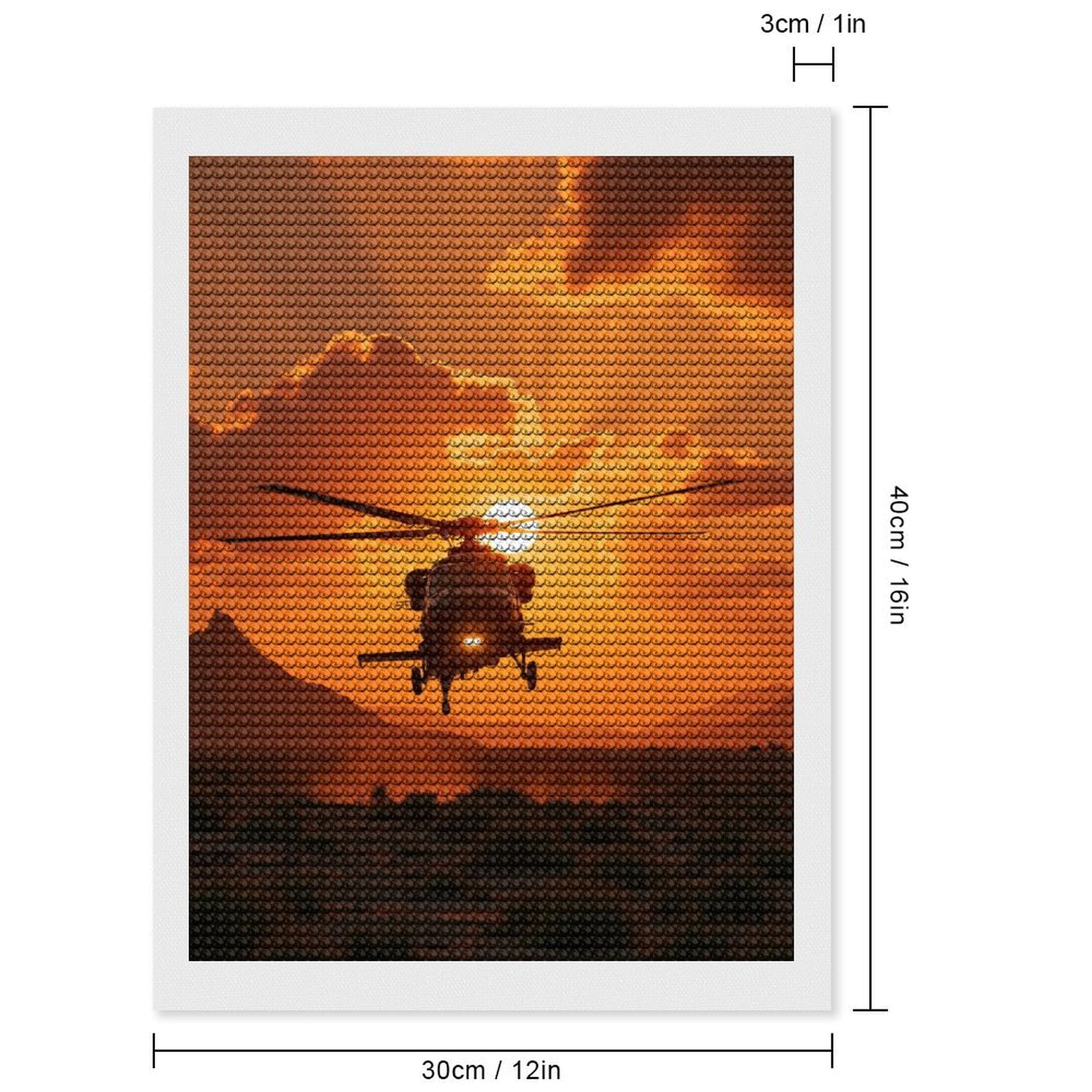 Diamond Art Kits for Adults, Sunset Helicopter Desert Silhouette 5D Diamond Painting Kits for Adults Beginners, DIY Full Drill Diamond Painting, Gem Art and Crafts 12x16