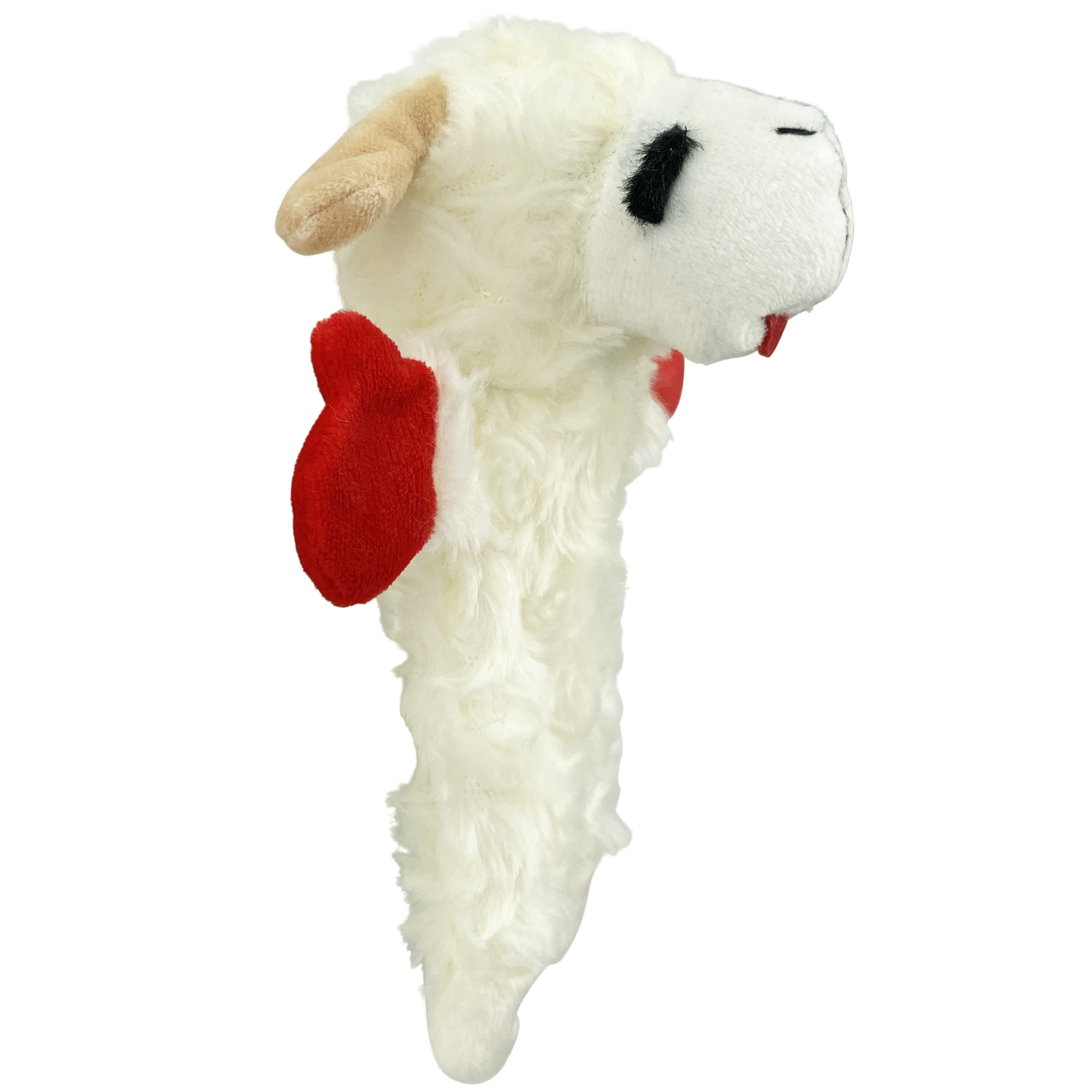 (3 pack) Multipet Lamb Chop Plush Crinkle Flop Dog Toy, White with Red Paws