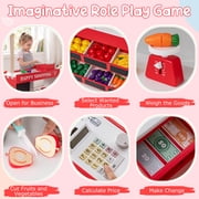 Infans Kids Grocery Store Playset Wooden Pretend Play Supermarket w/ Shopping Cart