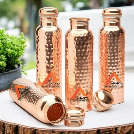 

Hammered Copper Water Bottle Drinking Tumbler Ayurveda Health Benefits Set Of 4