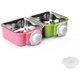 thumbnail image 1 of Nuevo cuenco cuadrado para mascotas, cuenco colgante de acero inoxidable para perros, cuenco para comida de gatos y mascotas con cuenco colgante fijo (rosa + verde), 1 of 5