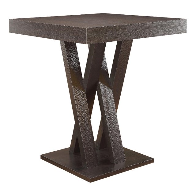 Coaster Modern Wood Square Criss Cross Base Pub Table in Cappuccino