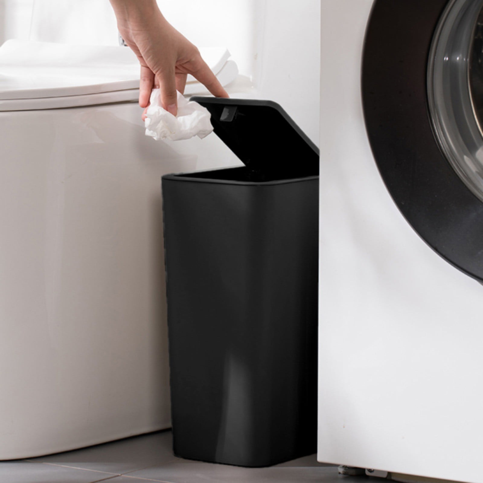 Clearance! Under $20 Small Trash Can with Lid Bathroom Garbage Can with Up Lid 13In Plastic Trash Waste Basket for Kitchen Bedroom Narrow Space