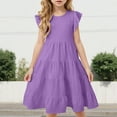 thumbnail image 2 of Zanarzt Little Girls Summer Dresses Girl's Dresses Cotton Ruffle Sleeve Tiered Swing A Line Cute Midi Casual Sundress Back to School Clothes Purple,14-15 Years, 2 of 5