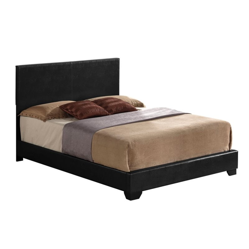 Bowery Hill Upholstered Black Faux Leather King Panel Bed ...