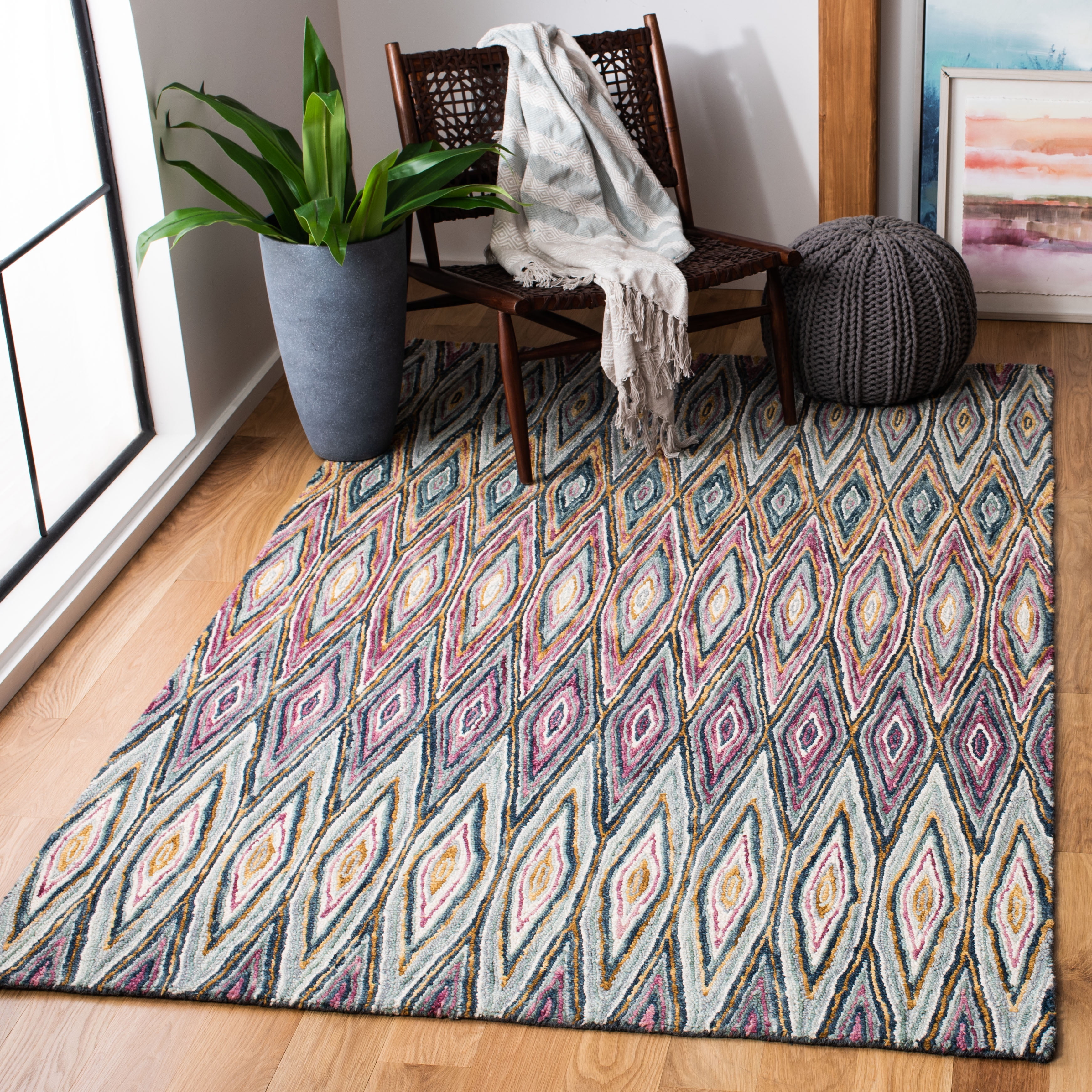 SAFAVIEH Aspen Catriona Abstract Geometric Wool Area Rug, Blue/Pink, 6' x 9'
