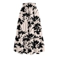 thumbnail image 3 of Women’s Elastic Waist Tiered Maxi Skirt with Leaf Print and Side Pockets Lightweight Flowy A-Line Skirt for Casual Wear Gray L, 3 of 5